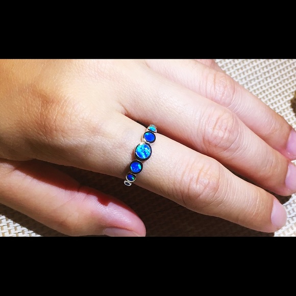 Opal ring band sterling silver ring with gemstone - Picture 4 of 5